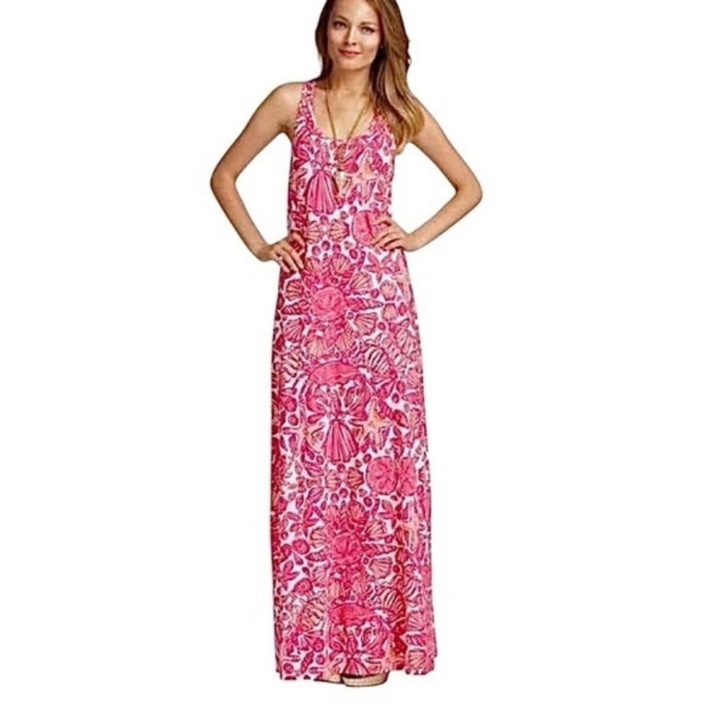 NEW LILLY PULITZER TREENA HOTTY PINK SAILORS VALENTINE MAXI DRESS